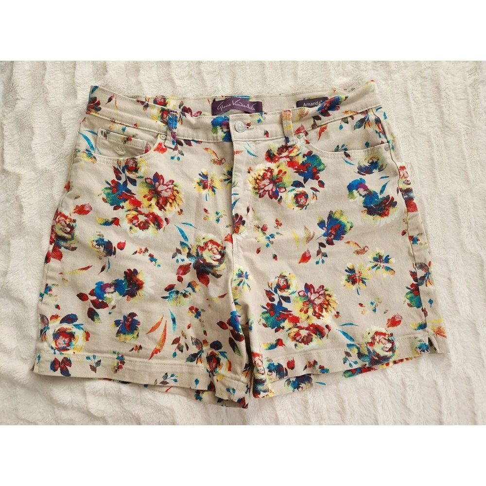 Gloria Vanderbilt Amanda Denim Floral Print Shorts Womens‎ Size 14 Inseam 5